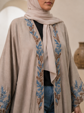 Load image into Gallery viewer, Pure Linen Butterfly Open Abaya with Embroidered Detail | Matching Hijab Included (No Inner Dress)
