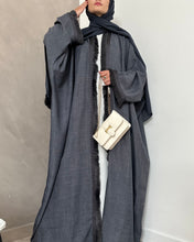 Load image into Gallery viewer, Two-Piece Set: Linen Fringed Kaftan + Slip Dress (Jeans Blue)
