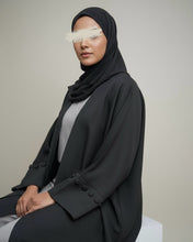 Load image into Gallery viewer, Minimalist Black Linen Abaya | Button Sleeve Design (No Inner Dress)

