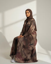 Load image into Gallery viewer, Mocha Marble Satin Abaya in Cloche-Cut | Button Sleeve Design (No Inner Dress)
