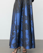 Load image into Gallery viewer, Structured Cloche Cut Eid Abaya – Taffeta Jacquard (Blue Pattern)
