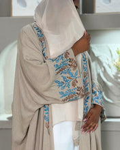 Load image into Gallery viewer, Pure Linen Butterfly Open Abaya with Two-Tone Floral Embroidery (No inner dress)
