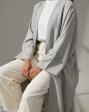 Load image into Gallery viewer, Minimalist Grey Linen Abaya | Button Sleeve Design (No Inner Dress)
