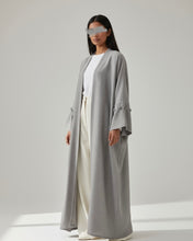 Load image into Gallery viewer, Minimalist Grey Linen Abaya | Button Sleeve Design (No Inner Dress)
