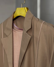 Load image into Gallery viewer, Three-Piece Blazer Set: Collared Abaya, Inner Dress &amp; Hijab (Camel)
