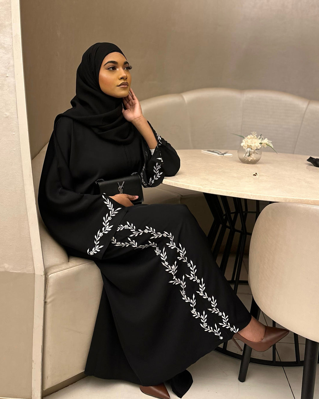 Eid Embroidered Abaya with Slit at the Sleeves