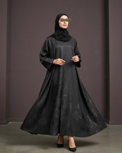 Load image into Gallery viewer, Structured Cloche Cut Eid Abaya – Taffeta Jacquard (Black Pattern)
