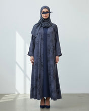 Load image into Gallery viewer, Three-Piece Set: Flowery Patterned Abaya, Inner Dress &amp; Hijab (Midnight Blue)
