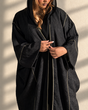 Load image into Gallery viewer, Three-Piece Cotton Jacquard Set: Piping Abaya, Inner Dress &amp; Hijab
