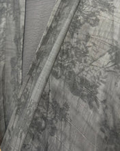 Load image into Gallery viewer, Eid Three-Piece Indian Linen Set: Patterned Abaya in Cloche-Cut, Inner Dress &amp; Hijab (Ash Grey)
