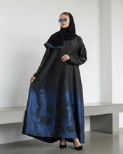 Load image into Gallery viewer, Structured Cloche Cut Eid Abaya – Taffeta Jacquard (Blue Pattern)
