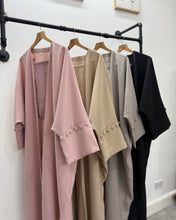 Load image into Gallery viewer, Minimalist Black Linen Abaya | Button Sleeve Design (No Inner Dress)
