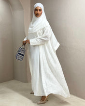 Load image into Gallery viewer, Three-Piece Summer Set: Cotton Jacquard Blend Abaya, Inner &amp; Hijab (White)
