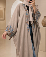 Load image into Gallery viewer, Pure Linen Butterfly Open Abaya with Embroidered Detail | Matching Hijab Included (No Inner Dress)
