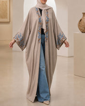 Load image into Gallery viewer, Pure Linen Butterfly Open Abaya with Embroidered Detail | Matching Hijab Included (No Inner Dress)
