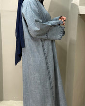 Load image into Gallery viewer, Denim abaya styled for modest fashion with elegant embroidered finish
