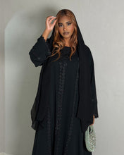 Load image into Gallery viewer, Luxury Black Abaya with Floral Lace &amp; Beading
