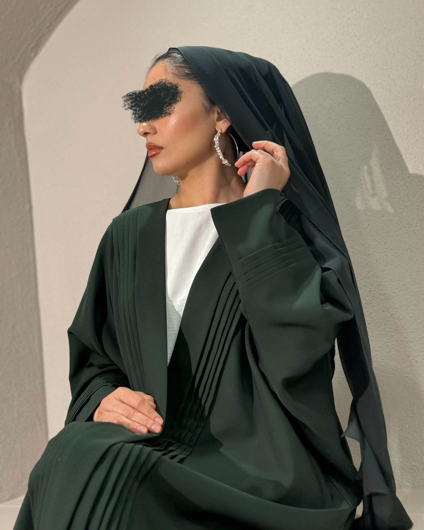 Khaki pleated butterfly abaya with matching inner dress for modest wear