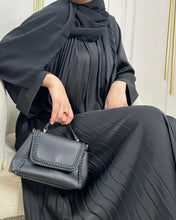 Load image into Gallery viewer, Premium Black Pleated Abaya back pleats with flowy silhouette
