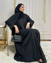 Load image into Gallery viewer, Elegant Black Pleated Abaya side look in umbrella cut style

