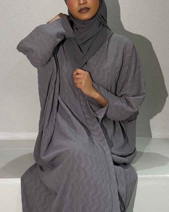 Front View of Butterfly Abaya Set in Taupe