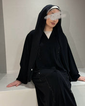 Load image into Gallery viewer, Detailed beadwork on back of embellished black abaya
