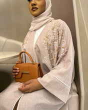 Load image into Gallery viewer, Handmade Linen Butterfly Abaya with Embroidery Set
