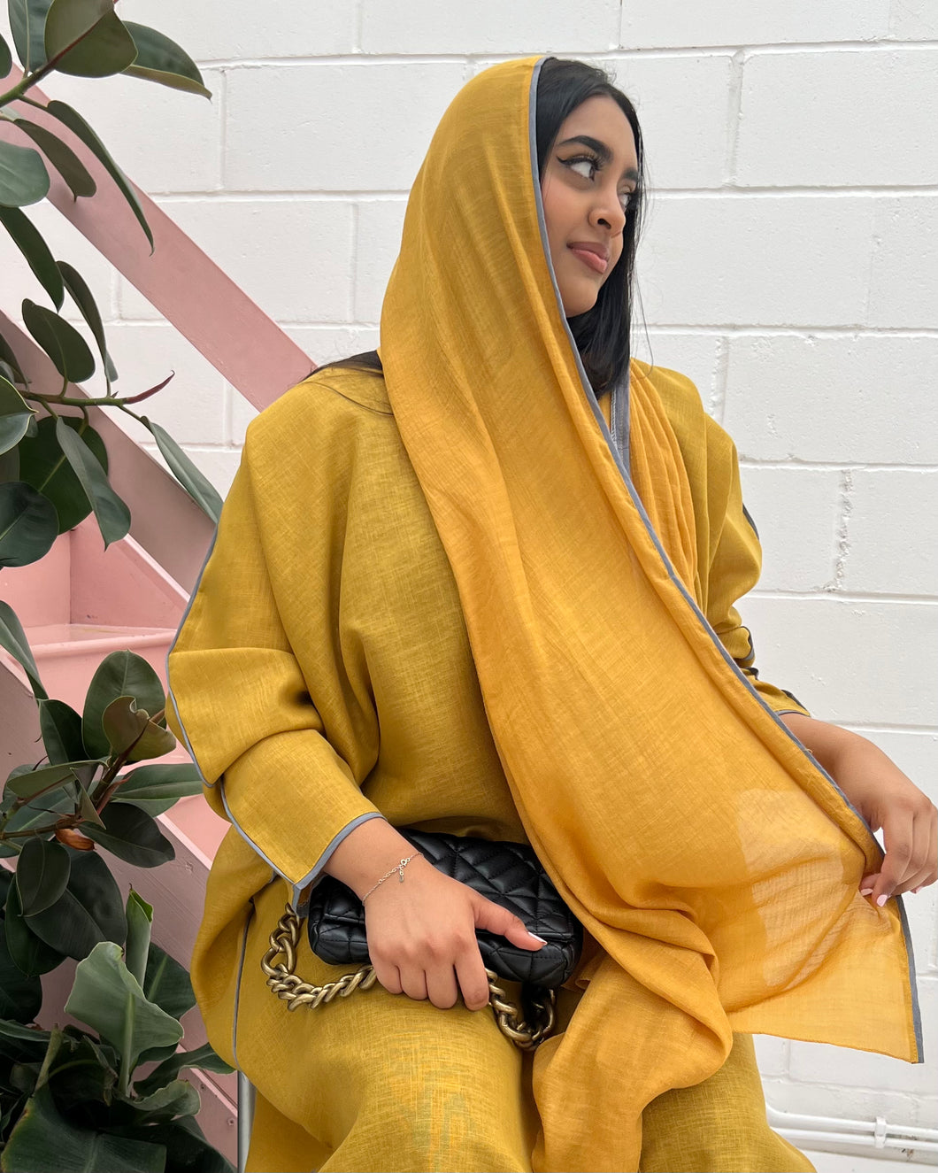 Summer Linen Abaya with Piping (Mango)