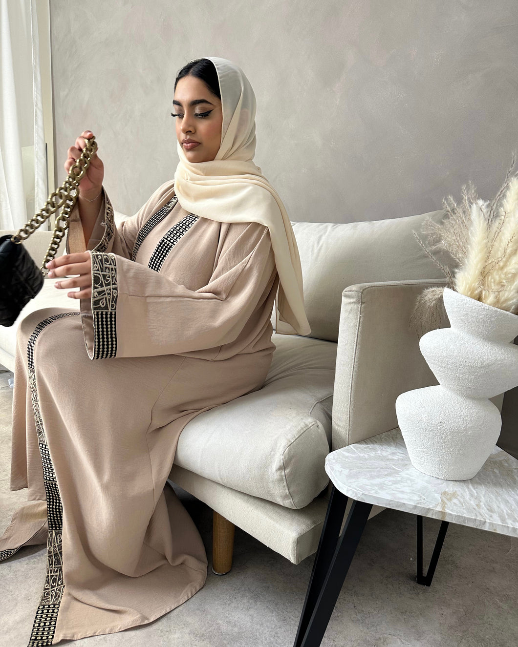Two piece Eid Abaya with Arabic Calligraphy Embroidery