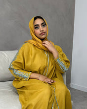 Load image into Gallery viewer, Summer Linen Abaya with Embroidered Arms (Mango)
