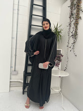 Load image into Gallery viewer, Luxurious Satin Butterfly Abaya with White Piping
