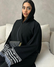 Load image into Gallery viewer, Black Abaya with Fringes and Embroidered Hands

