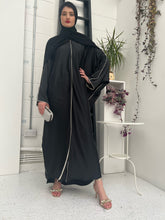 Load image into Gallery viewer, Luxurious Satin Butterfly Abaya with White Piping
