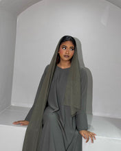 Load image into Gallery viewer, Close-up of tulip sleeve design on Khaki A-Line Abaya
