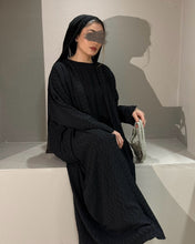 Load image into Gallery viewer, Modest black butterfly abaya with matching chiffon hijab
