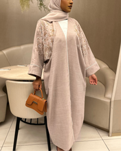 Load image into Gallery viewer, Nude Beige Linen Butterfly Abaya with Inner Dress
