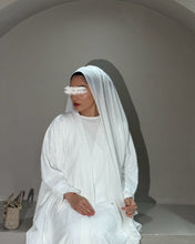 Load image into Gallery viewer, Side Slit White Abaya with Geometric Zigzag Pattern
