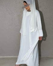 Load image into Gallery viewer, Full outfit of White A-Line Abaya styled for formal wear

