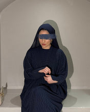 Load image into Gallery viewer, Inner dress included in navy zigzag abaya set ensemble


