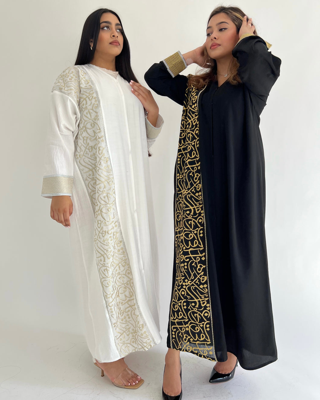 Embroidered Arabic Calligraphy Abaya in White OR Black