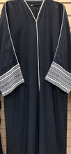 Load image into Gallery viewer, Hessian Linen Abaya with Embroidered Sleeves - White OR Black
